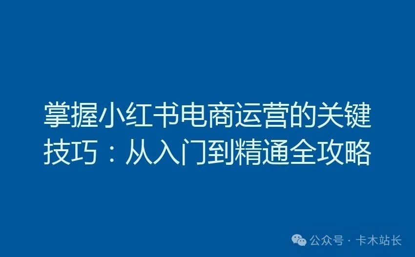 掌握小红书电商运营的关键技巧：从入门到精通全攻略